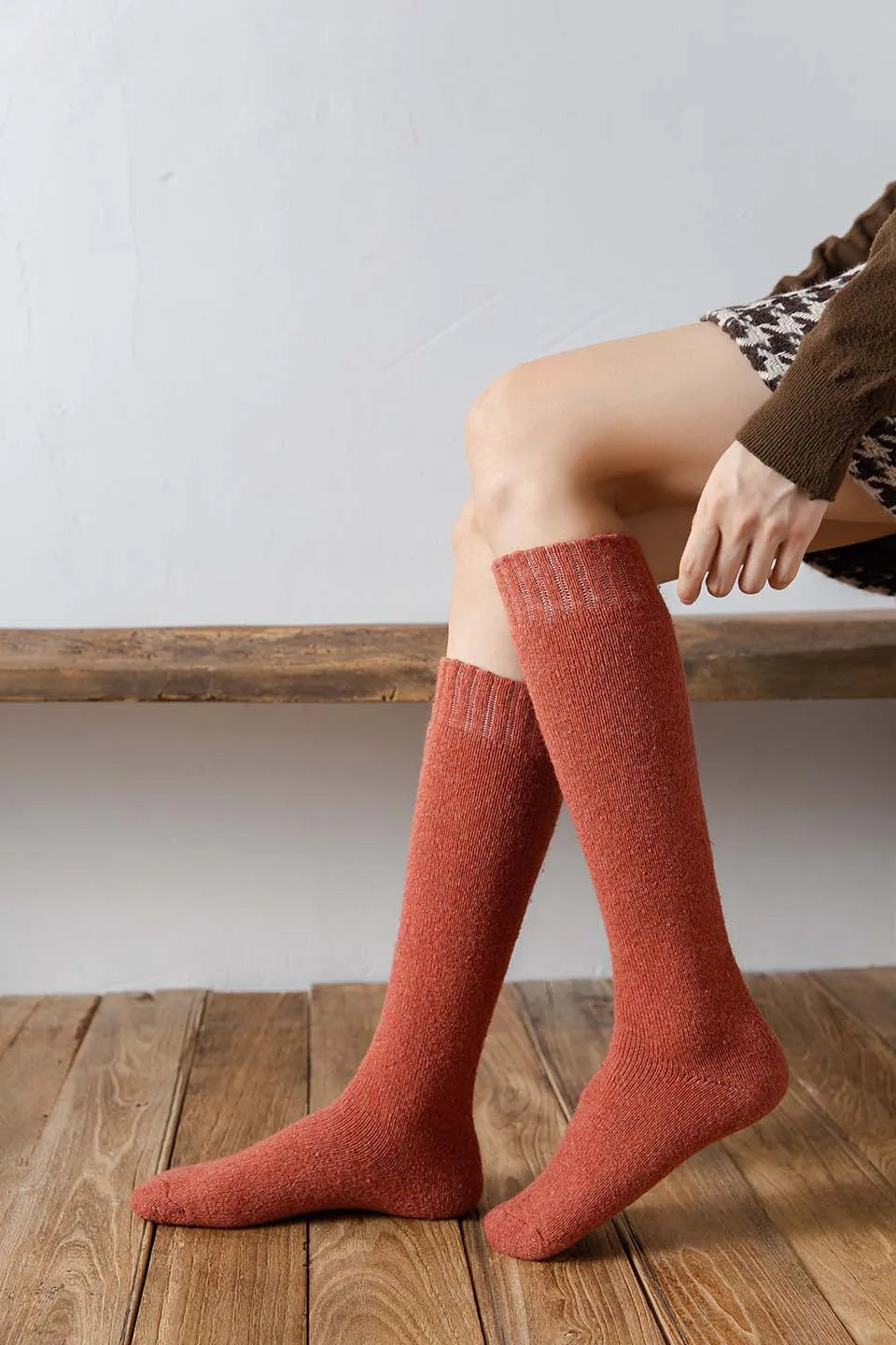Winter Dames Merino Wol Hoge Knie Lange Sokken Dikke Warme Harajuku Retro Compressie Vrouwelijke Kasjmier Kousen