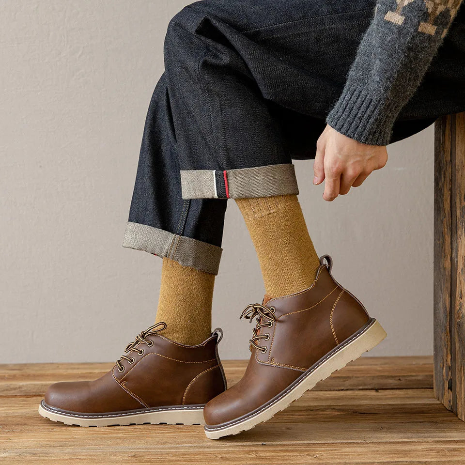 5 Pair Winter Men's Merino Wool Long Socks Thick Warm Large Size High Quality Harajuku Retro Snow Casual Anti-Freeze Pure Cashmere Socks