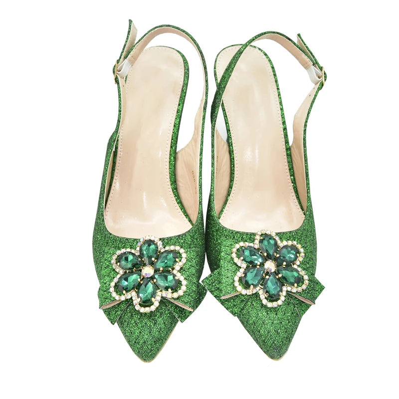 African Shoes and Bags Matching Set Decorated with Rhinestone Nigerian Shoes and Matching Bag