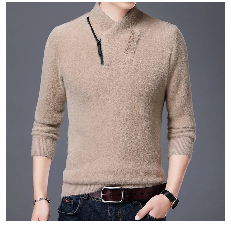 Men's Top Grade Mink Fashion Brand, Designer Pullover Knitted Turtleneck Sweater, and Autumn Casual Male Clothing