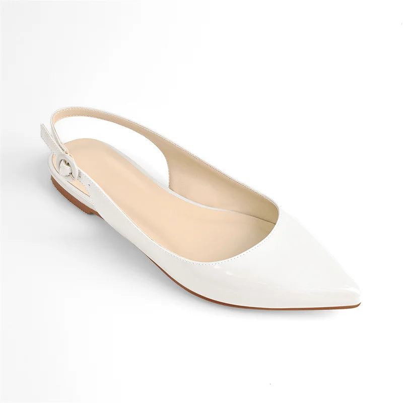 Women Pointed Toe Flats Pumps Solid Patent Leather Shallow Ankle Buckle Shoes Comfortable Office Large Size Autumn