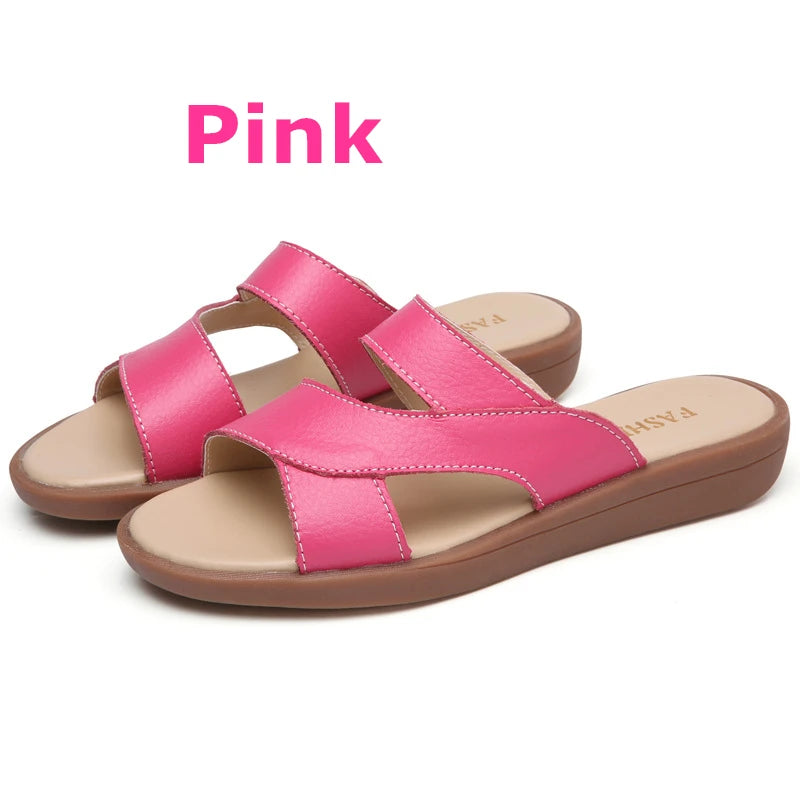 Women Old Mother Female Ladies Shoes Sandals Cow Genuine Leather Slip On Summer Beach Casual Size 35-40 YL-1802