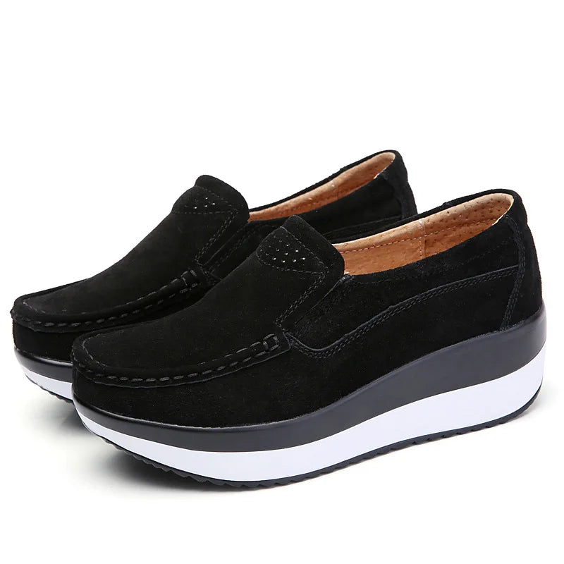 Women's Woman Female Ladies Cow Suede Genuine Leather Shoes Flats Loafers Platform Moccasins Elegant Slip On PX-3213