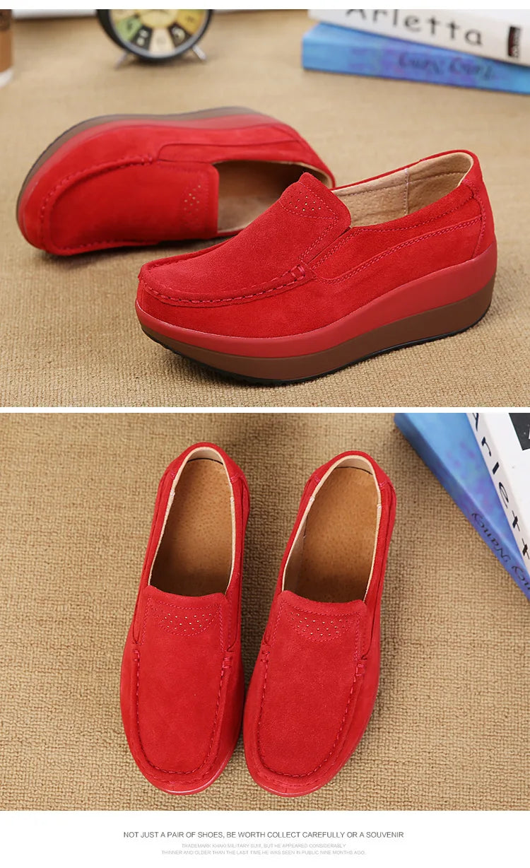 Women's Woman Female Ladies Cow Suede Genuine Leather Shoes Flats Loafers Platform Moccasins Elegant Slip On PX-3213