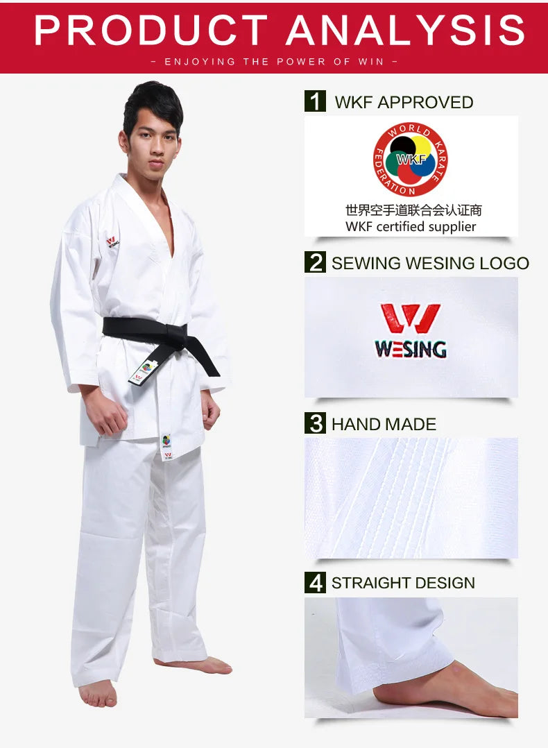 WESING WKF Approved Karate Gi Uniform – Kumite & Kata Training Suit for Adults & Kids Competition Karate Uniform