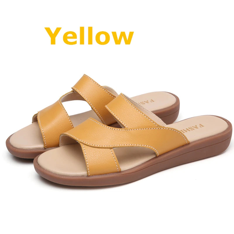 Women Old Mother Female Ladies Shoes Sandals Cow Genuine Leather Slip On Summer Beach Casual Size 35-40 YL-1802