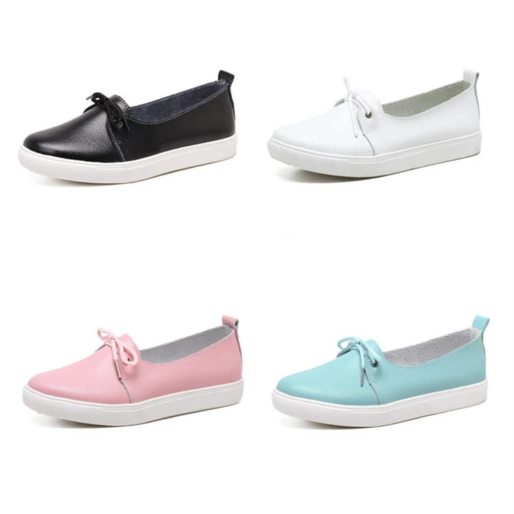 Women Students Girl Female Genuine Leather White Shoes Flats Platform Lace Up Korean Casual Vulcanized Shoes FEZ-173