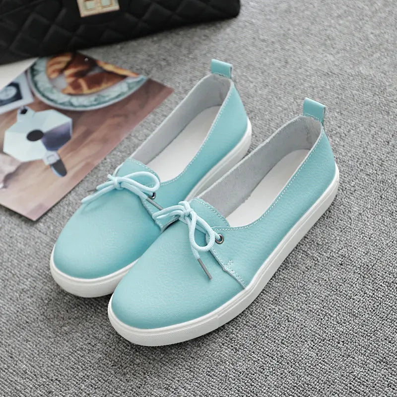 Women Students Girl Female Genuine Leather White Shoes Flats Platform Lace Up Korean Casual Vulcanized Shoes FEZ-173