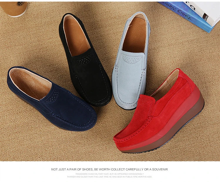 Women's Woman Female Ladies Cow Suede Genuine Leather Shoes Flats Loafers Platform Moccasins Elegant Slip On PX-3213