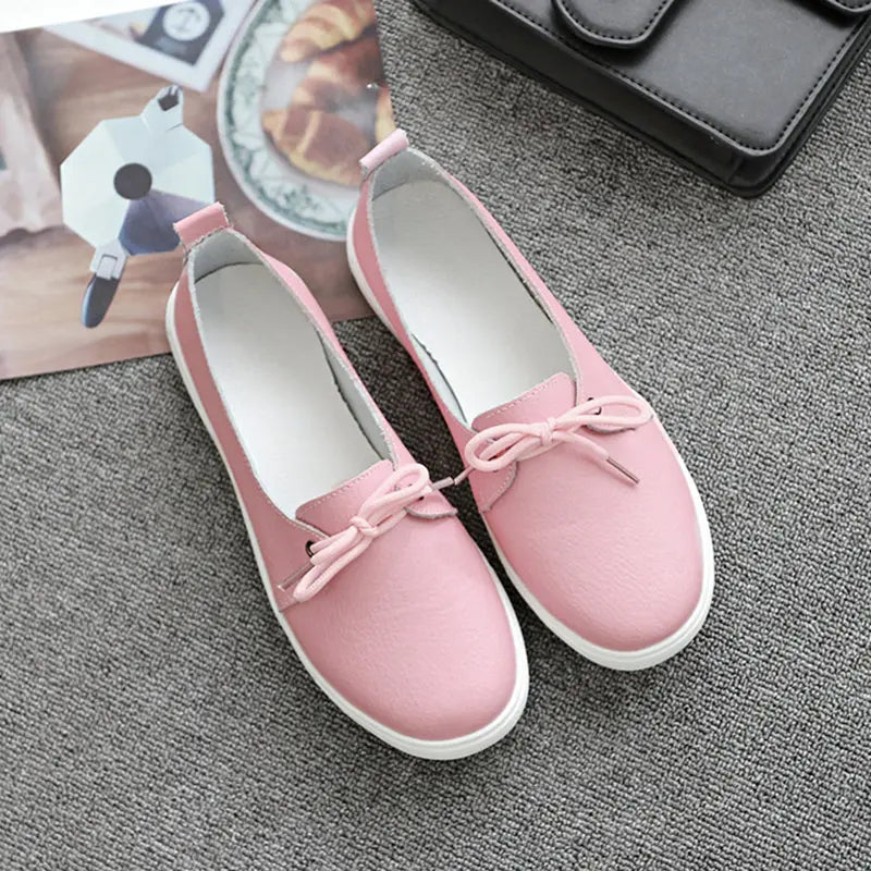 Women Students Girl Female Genuine Leather White Shoes Flats Platform Lace Up Korean Casual Vulcanized Shoes FEZ-173