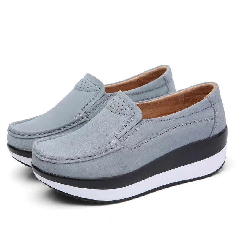 Women's Woman Female Ladies Cow Suede Genuine Leather Shoes Flats Loafers Platform Moccasins Elegant Slip On PX-3213