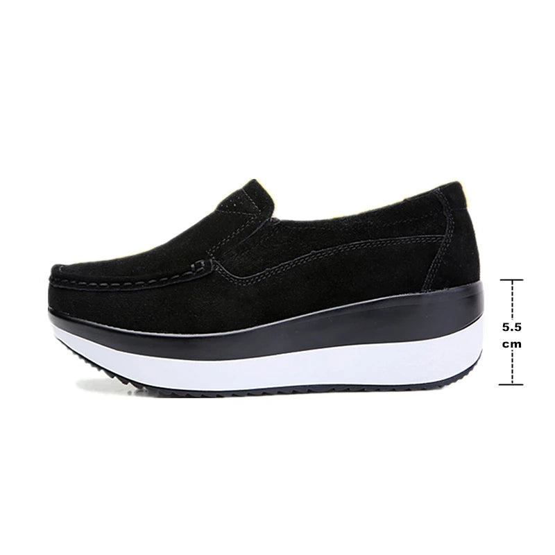 Women's Woman Female Ladies Cow Suede Genuine Leather Shoes Flats Loafers Platform Moccasins Elegant Slip On PX-3213