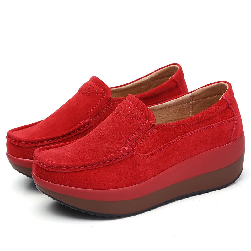 Women's Woman Female Ladies Cow Suede Genuine Leather Shoes Flats Loafers Platform Moccasins Elegant Slip On PX-3213