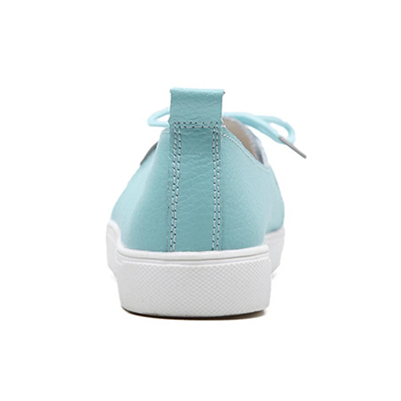 Women Students Girl Female Genuine Leather White Shoes Flats Platform Lace Up Korean Casual Vulcanized Shoes FEZ-173