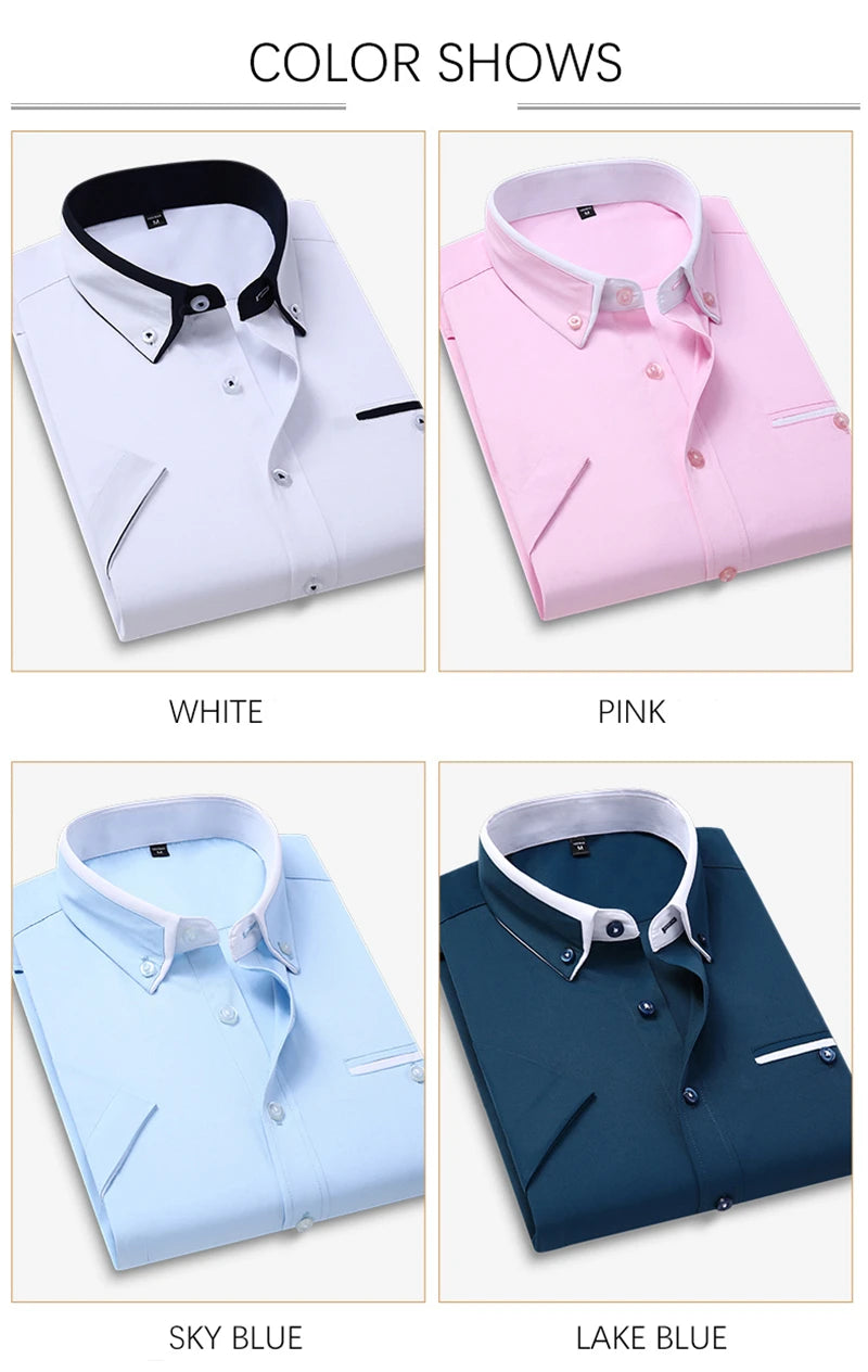 Summer Business Shirt Men Short Sleeves Button Up Shirt Turn-down Collar Casual Shirts Men's Clothing Plus Size 5XL