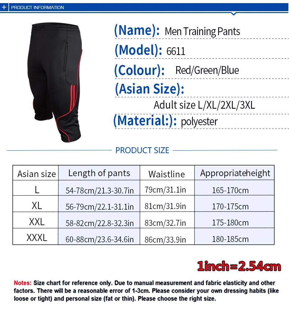 Men 3/4 Shorts New Soccer Pants Slim Sports Jogging Pants Men Training Running Trousers Football Male 3/4 Soccer Training Pants