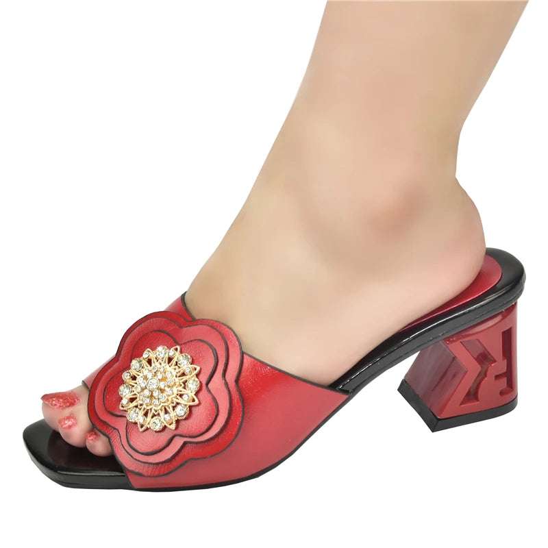 African Women Party High Heels Sexy Ladies Open Toe Slip-On Shoes Decorated with Rhinestone Plus Size for Ladies