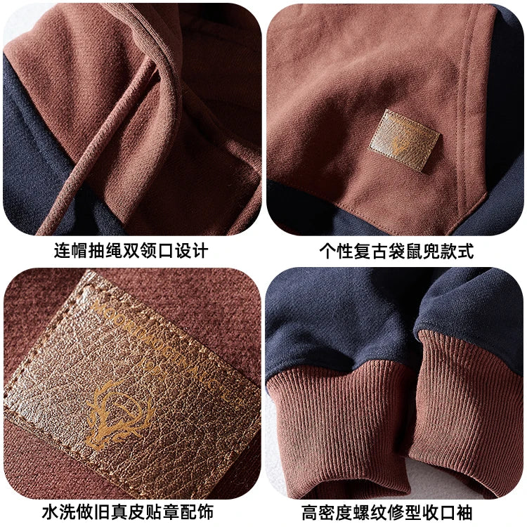 Autumn and Winter Fashion Pure Cotton Terry Heavyweight Thick Plus Velvet Hoodies for Men's Loose Hooded Pullover Sportswear