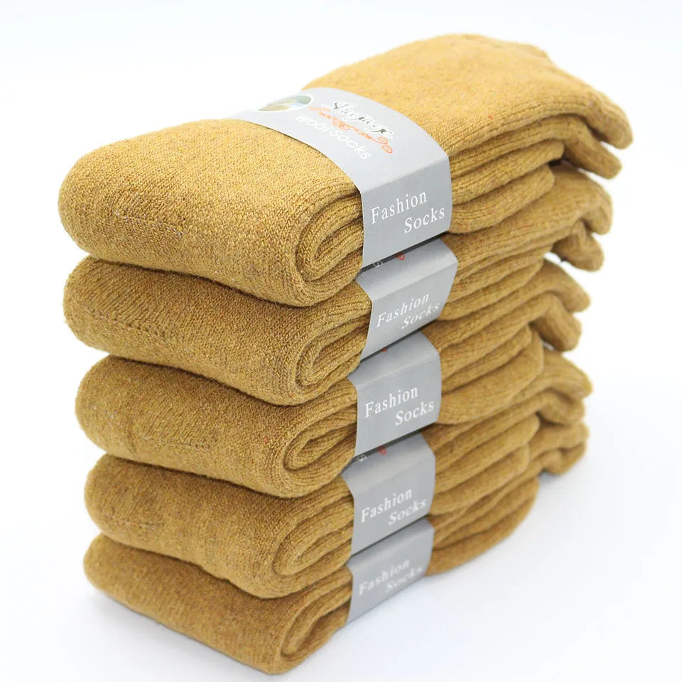 5 Pair Winter Men's Merino Wool Long Socks Thick Warm Large Size High Quality Harajuku Retro Snow Casual Anti-Freeze Pure Cashmere Socks