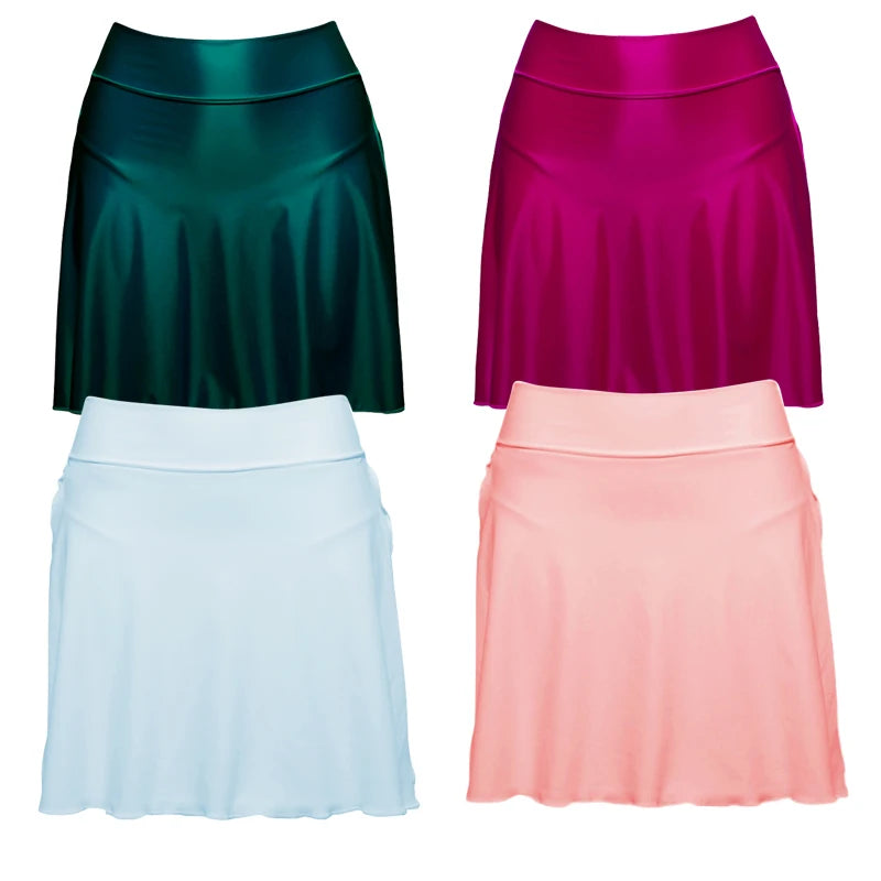 Shiny Satin Glossy Women's High Waist Stretch Workout Fitness Volleyball Shorts Running Double Layer Open Crotch Sports swimwear