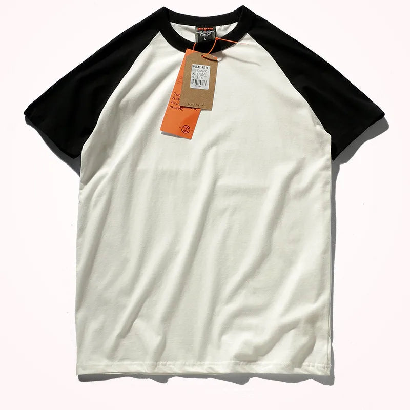 2023 Zomer Nieuw Raglanmouwen Tweekleurig Gestikt T-shirt Herenmode Korte mouwen Ronde hals 100% Katoen Casual Bottoming Top