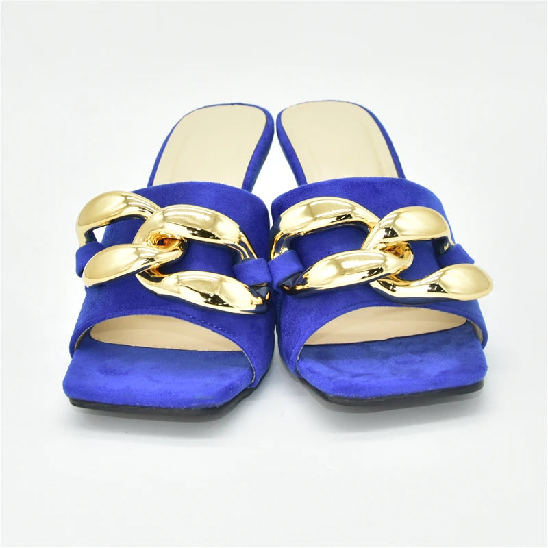 Ladies Metal Decorative Chain Wedding Bridal Shoes Ladies Open Toe High Heels Shoes Slip on Women Party Pumps