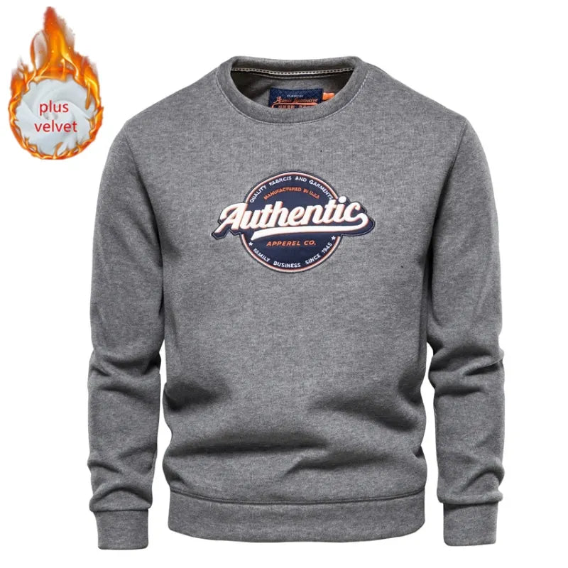 Plus Velvet Printed Sweatshirts Men's Streetwear Solid Colour Pullovers Hoodies Autumn Winter Sweatshirt for Men