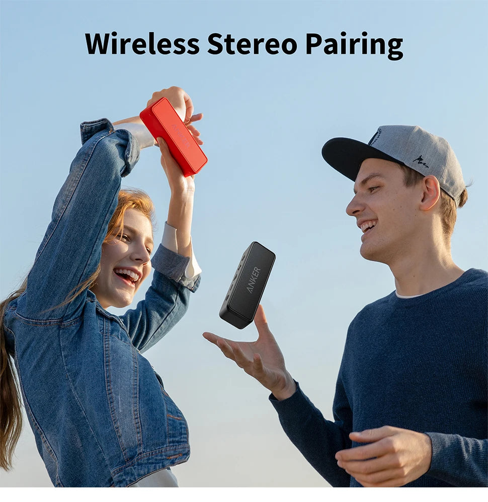 Anker Soundcore 2 draagbare draadloze Bluetooth-luidspreker, betere bas, 24 uur afspeeltijd, 20 meter Bluetooth-bereik, IPX7-waterbestendigheid