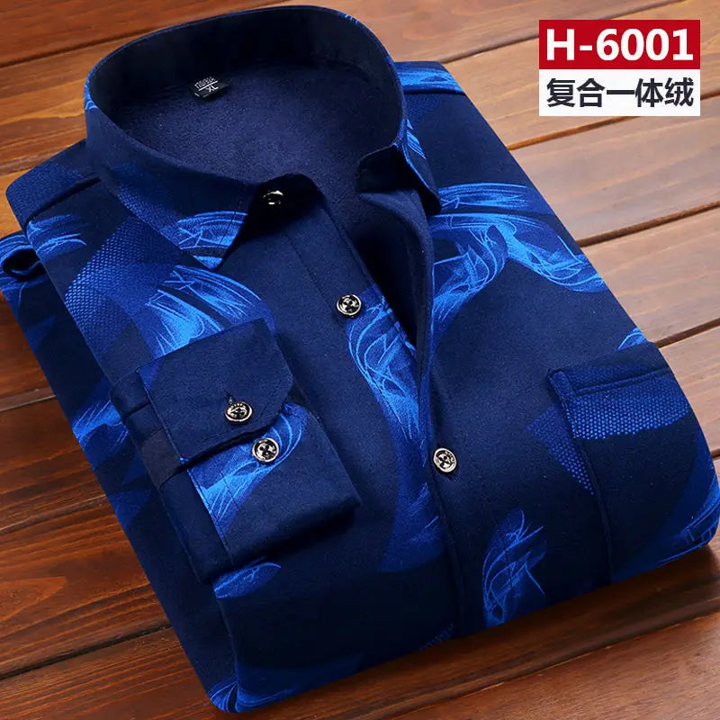 Herbst Winter Männer Fleece Warme thermo Hemd Männlichen Mode Druck Langarm große größe thermo hemd Dicke warme Plaid hemd L-6XL