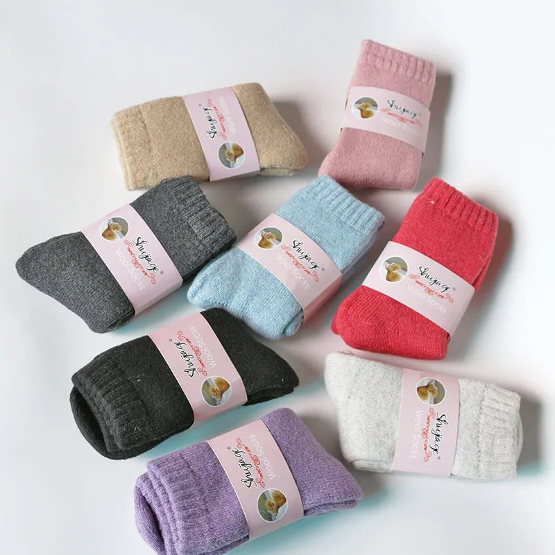 2 Pairs Women's Winter Thick Warm Casual Wool Socks For Girls Pure Colour Cashmere Socks