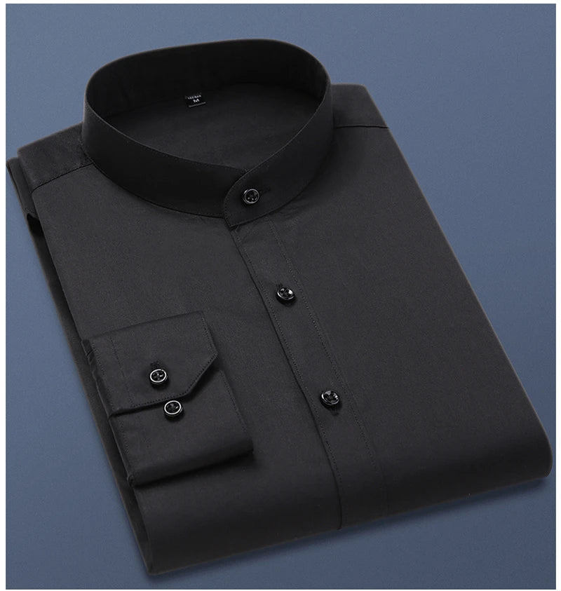 Autumn Long Sleeve Shirt Men's White Shirt Stand Collar Slim Fit Business Work Shirts for Men Plus Size 5XL