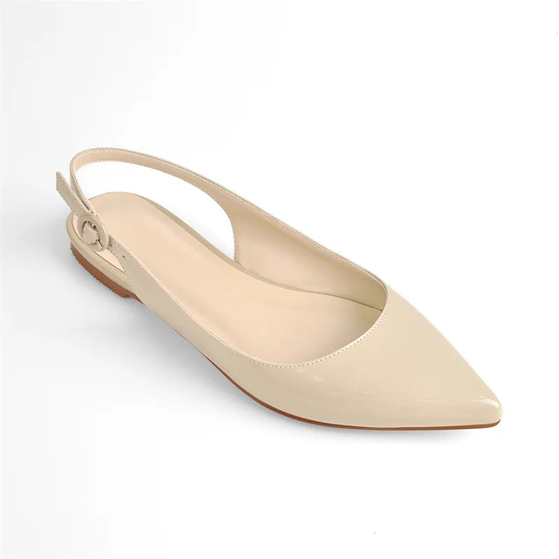 Women Pointed Toe Flats Pumps Solid Patent Leather Shallow Ankle Buckle Shoes Comfortable Office Large Size Autumn