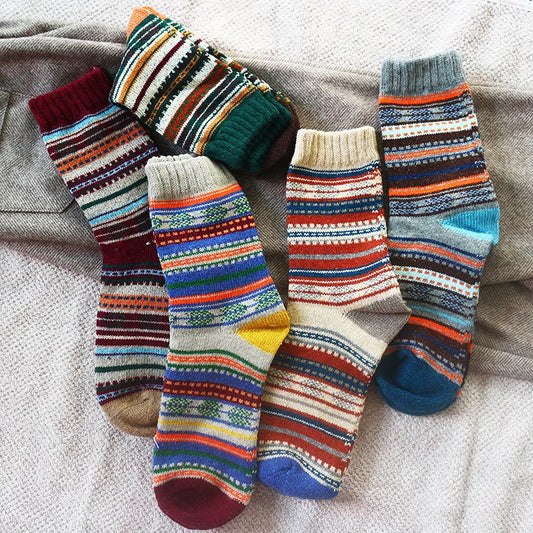 5 paar Winter Nieuwe Heren Dikke Warme Harajuku Retro Hoge Kwaliteit Gestreepte Mode Wollen Casual Sokken