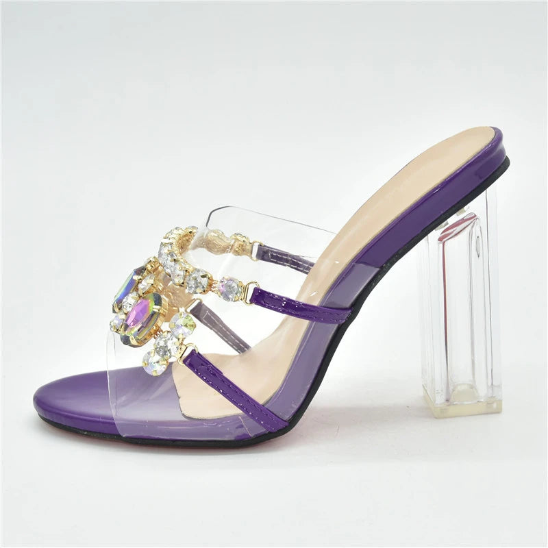 Italian Women Shoes Decorated with Rhinestone Open Toe Shoes for Wedding Women Clear Heels for Women Transparent