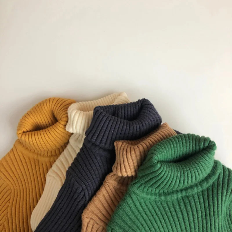 Kids Sweaters Solid Girls Sweater Brief Boys Pullover Turtleneck Knitwear For Children 1-7Y Unisex