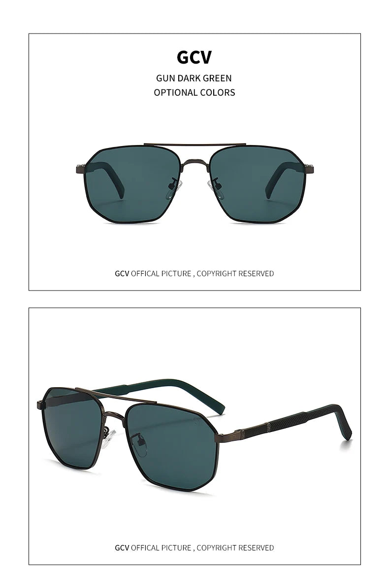 Classic Pilot Square Polarized Sunglasses for Men Metal Frame UV Blocking Luxury Male Sun Glasses Eyewear with Anti-Reflective Lenses