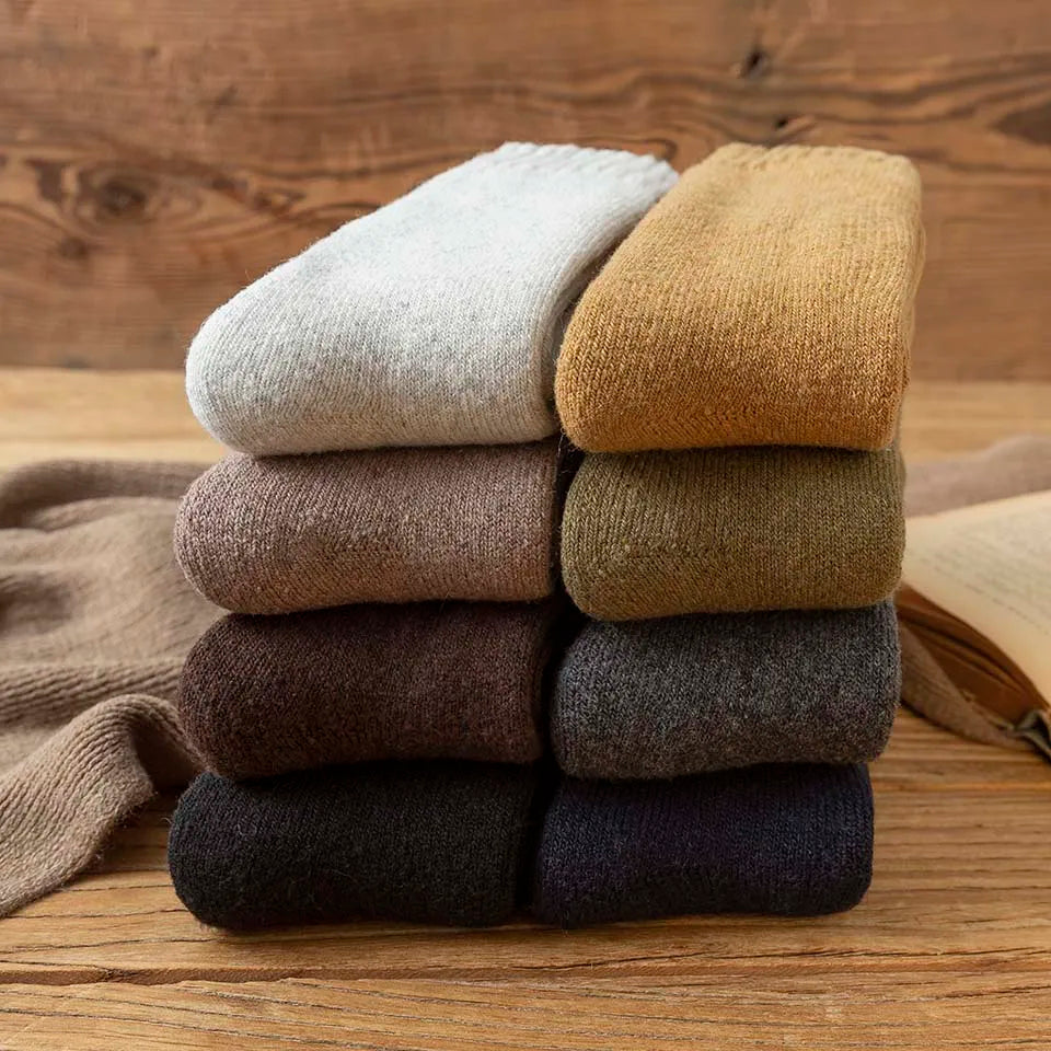 5 Pair Winter Men's Merino Wool Long Socks Thick Warm Large Size High Quality Harajuku Retro Snow Casual Anti-Freeze Pure Cashmere Socks