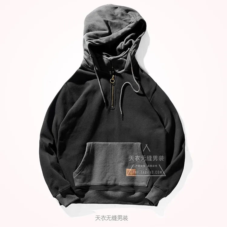Autumn and Winter Fashion Pure Cotton Terry Heavyweight Thick Plus Velvet Hoodies for Men's Loose Hooded Pullover Sportswear