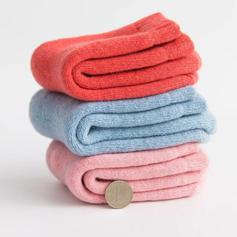 2 Pairs Women's Winter Thick Warm Casual Wool Socks For Girls Pure Colour Cashmere Socks