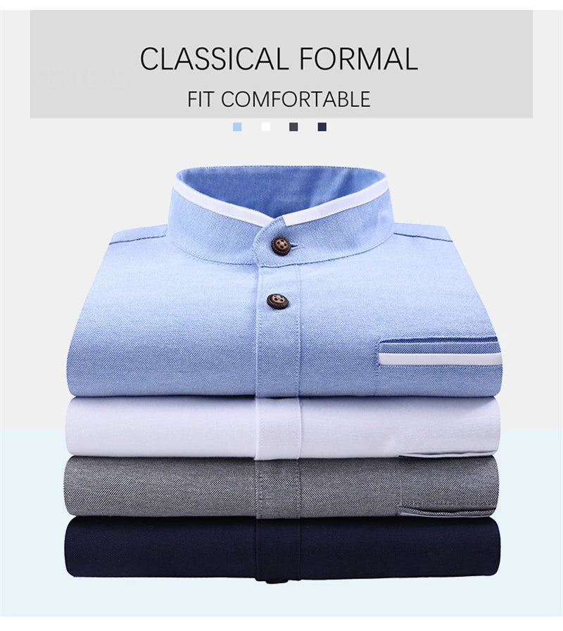 Autumn Long Sleeve Shirt Men Oversized Shirts Men Pocket Design Korean Style Stand-up Collar Slim Shirt Men's Clothing