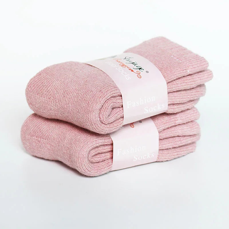 2 Pairs Women's Winter Thick Warm Casual Wool Socks For Girls Pure Colour Cashmere Socks