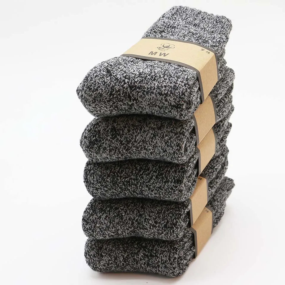 5 Pairs Winter Men's Merino Wool Socks Super Thick Warm High Quality Harajuku Retro Snow Casual Antifreeze Socks
