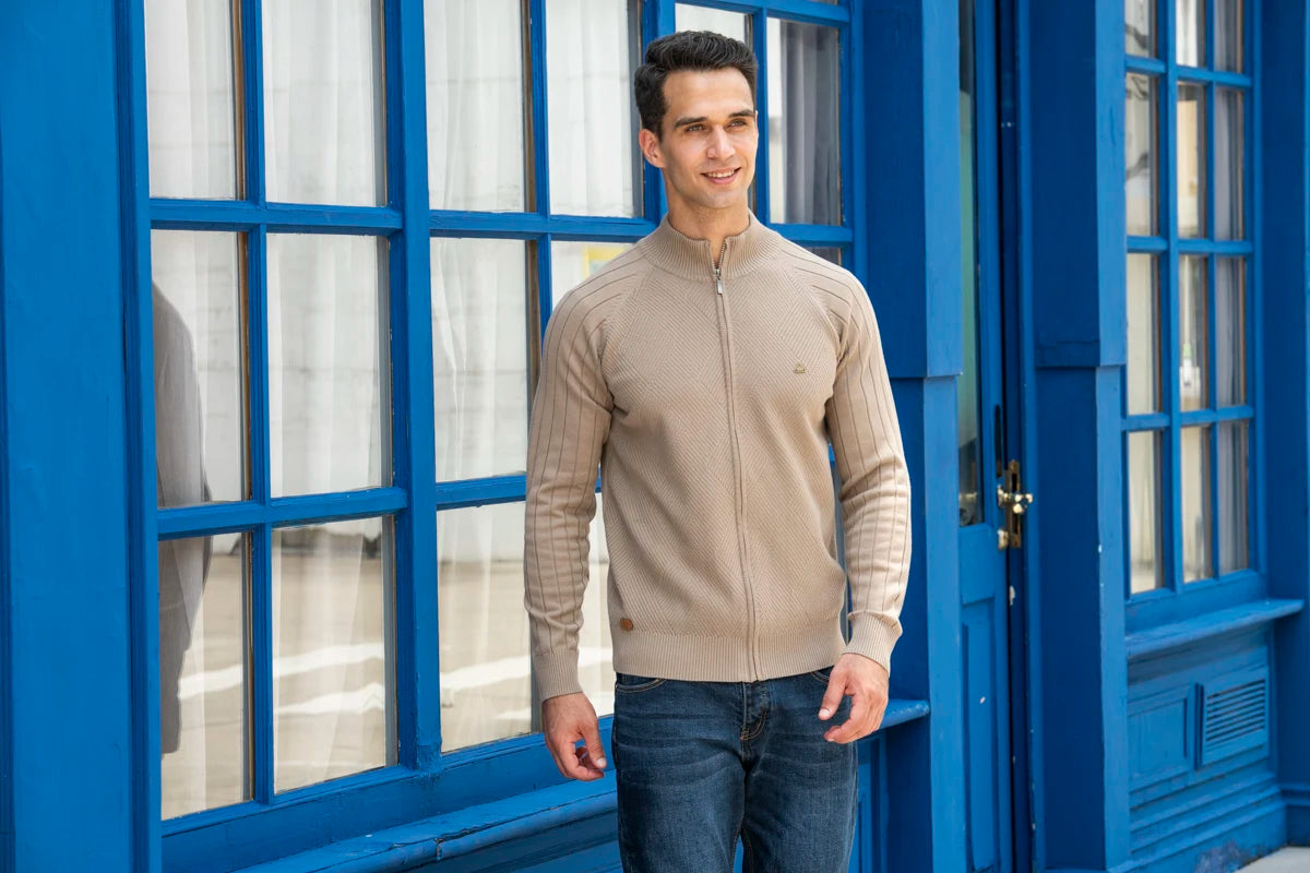 Men's Argyle Solid Colour Cardigan Casual Quality Zipper Cotton Winter Sweaters Basic Cardigans for Men