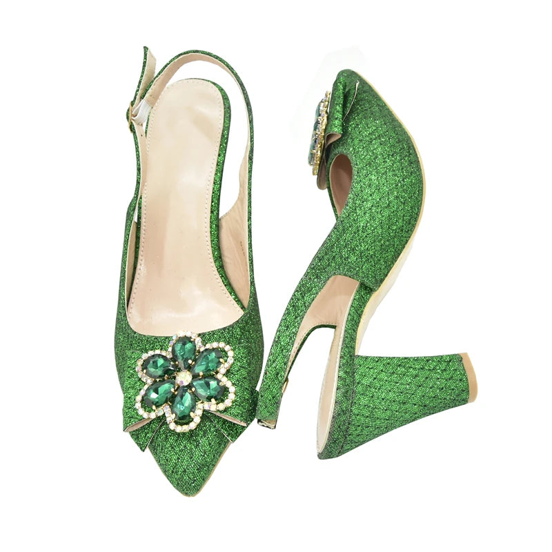 African Shoes and Bags Matching Set Decorated with Rhinestone Nigerian Shoes and Matching Bag