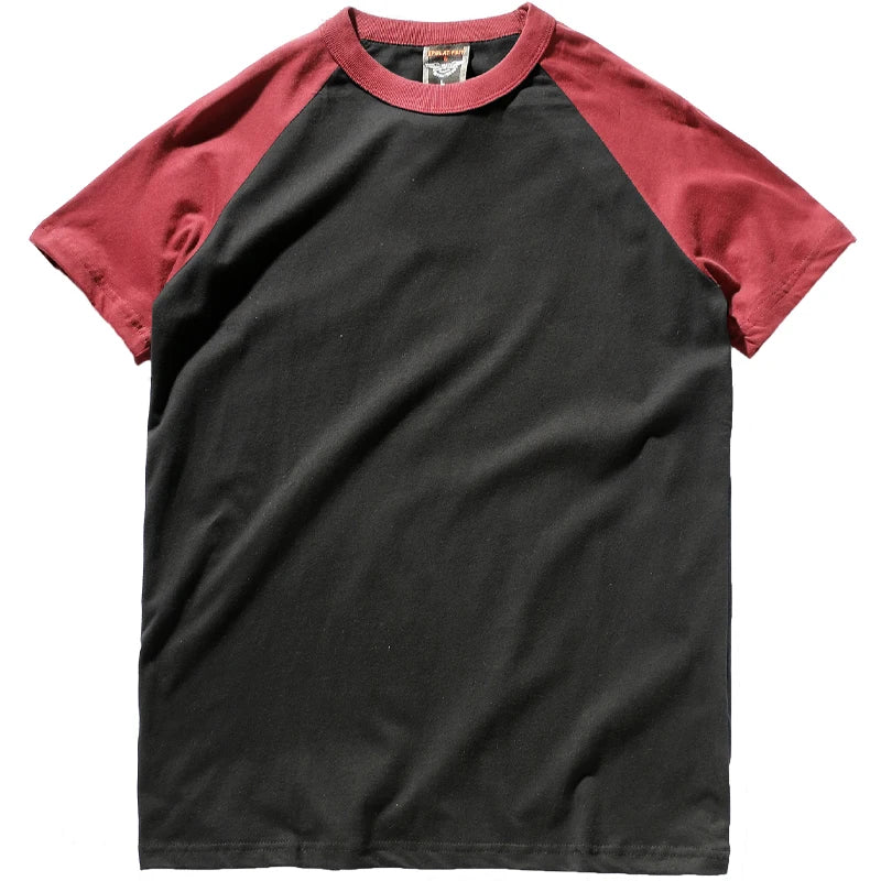2023 Zomer Nieuw Raglanmouwen Tweekleurig Gestikt T-shirt Herenmode Korte mouwen Ronde hals 100% Katoen Casual Bottoming Top