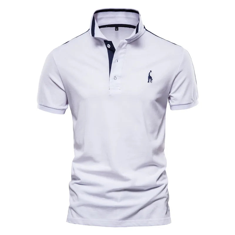 Men's Cotton Polos Giraffe Embroidery Short Sleeve Polo Shirts for Men High Quality Brand Design Polos Men Clothing