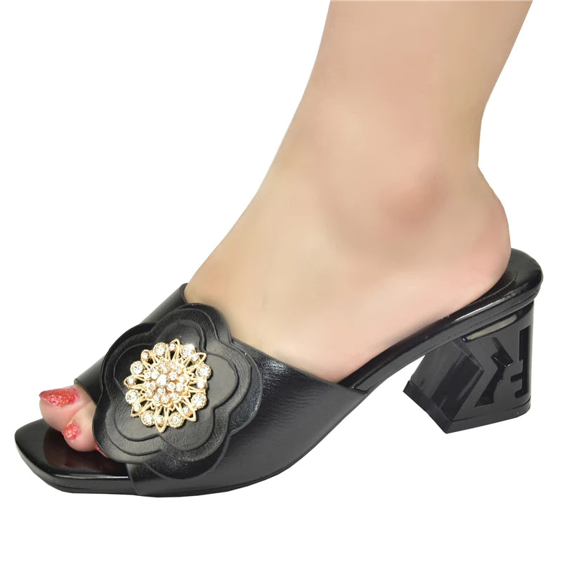 African Women Party High Heels Sexy Ladies Open Toe Slip-On Shoes Decorated with Rhinestone Plus Size for Ladies
