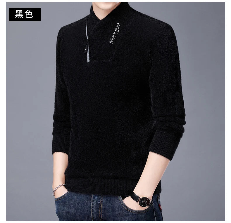 Men's Top Grade Mink Fashion Brand, Designer Pullover Knitted Turtleneck Sweater, and Autumn Casual Male Clothing