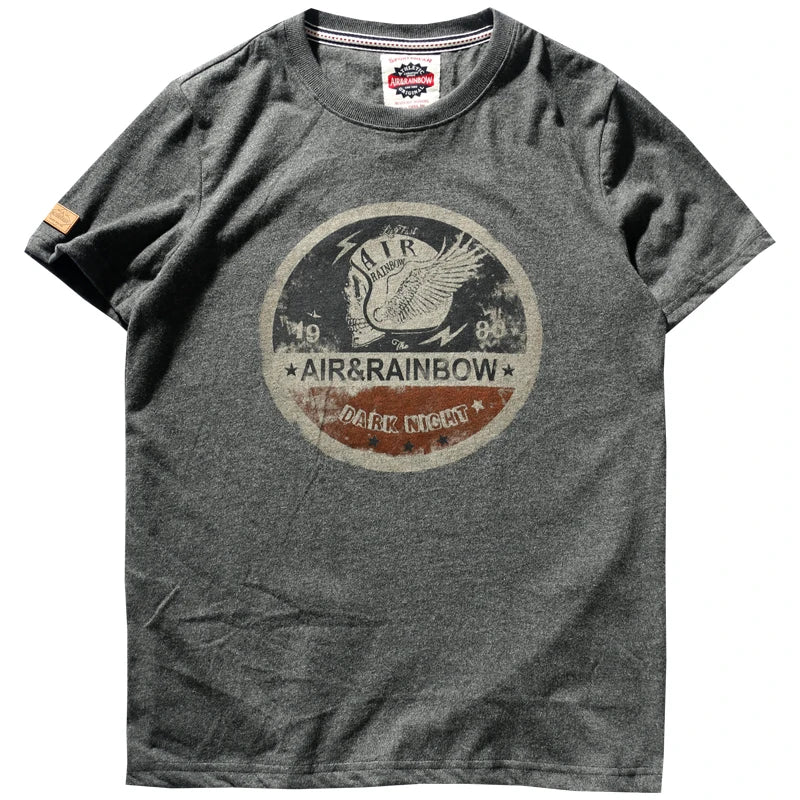 Zomer Nieuw Korte Mouw O-hals Bedrukt T-shirt Herenmode 100% Katoen Gewassen Oude Losse Geborstelde Stof Grote Maten Casual Tops