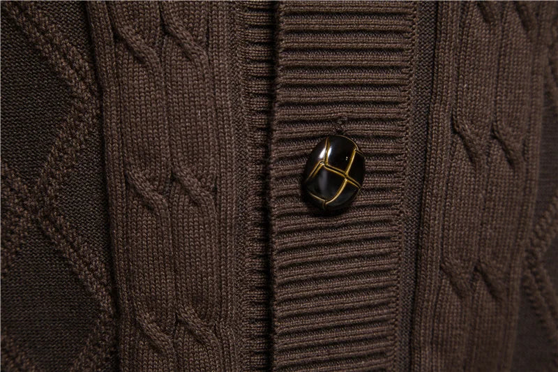 Katoenen Argyle Cardigan Heren Casual Enkelrijs Effen Kleur Zakelijke Heren Cardigans Nieuwe Winter Mode Trui Man